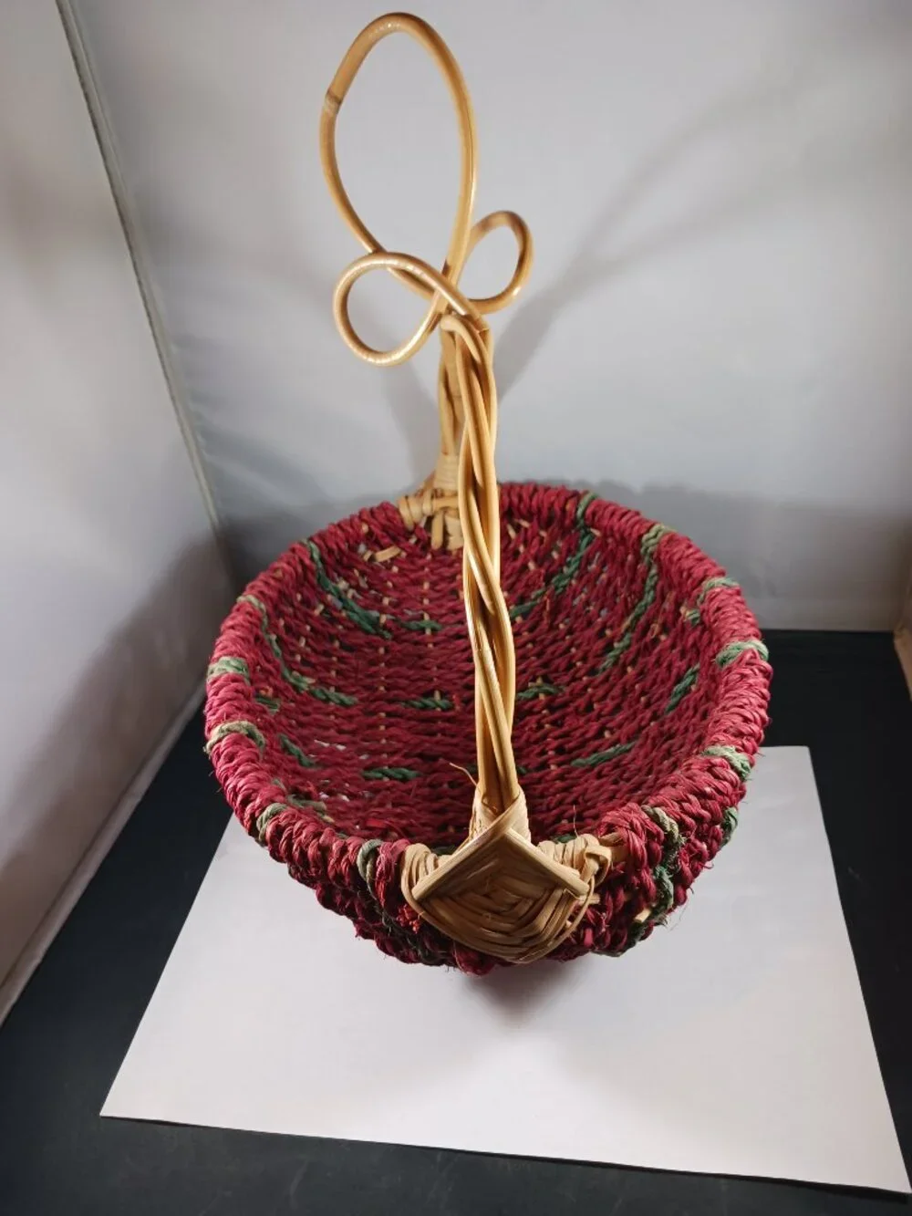 Vintage Red Primitive Style Unique Wicker Basket